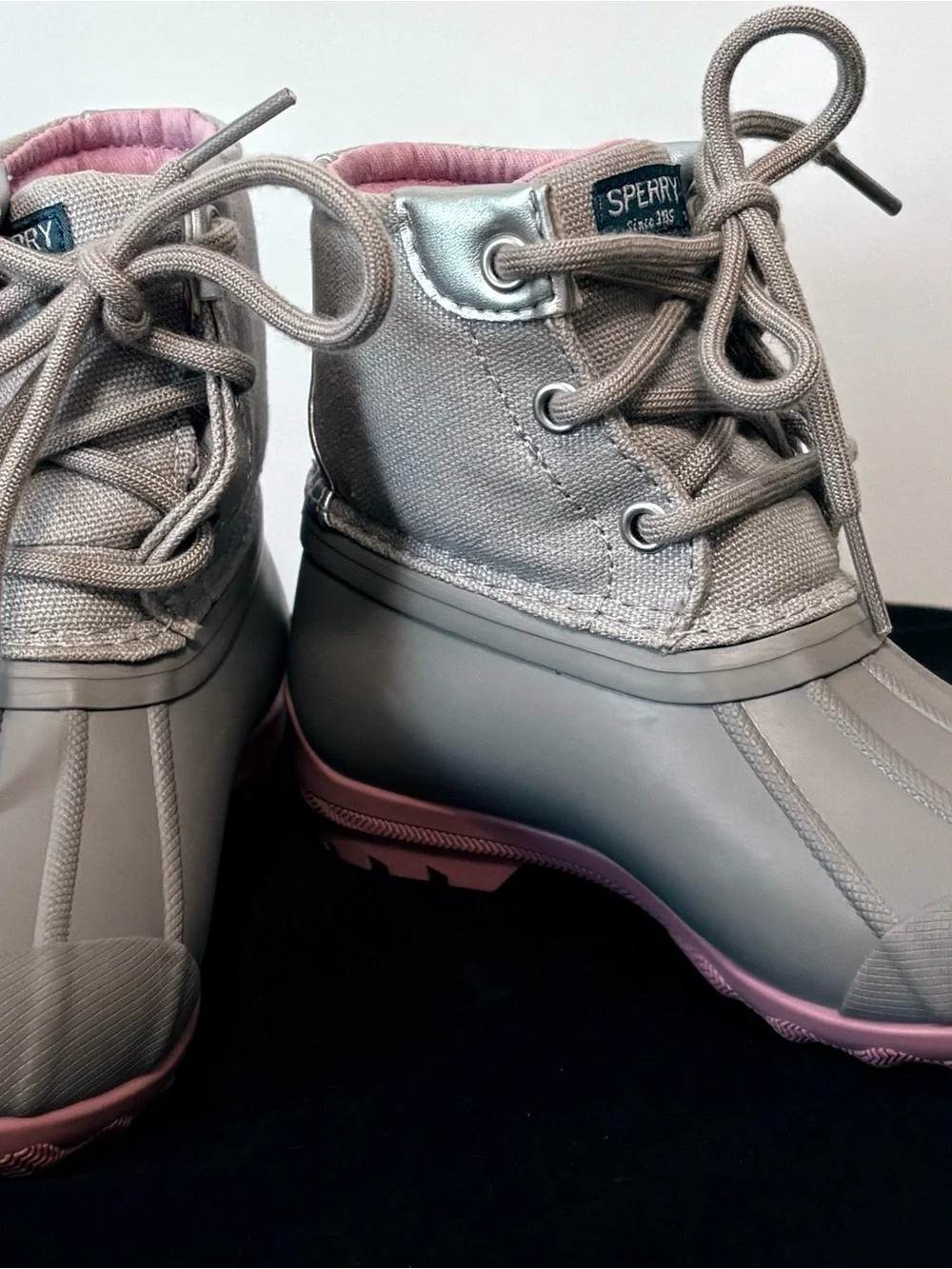 Sperry Toddler Girls Port Duck Boots Gray Pink Sparkle Size 9